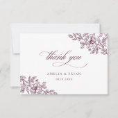 Elegante Vintage Bloemrijke Burgundy Trouw Bedankkaart (Voorkant)