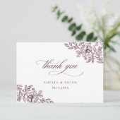 Elegante Vintage Bloemrijke Burgundy Trouw Bedankkaart (Staand voorkant)