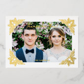 Elegante Vintage Bloemrijke Hoekjes van Fotolijst Folie Uitnodiging (Voorkant)