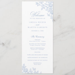 Elegante Vintage Bloemrijke Kader Stofblauw Huweli Programmakaart