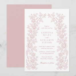 Elegante Vintage Bloemrijke Lijst Stof Roze Huweli Kaart
