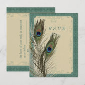 elegante vintage bloemrijke pauw huwelijks-RSVP Uitnodiging Briefkaart (Voorkant / Achterkant)