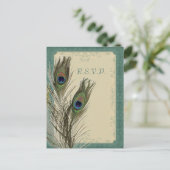 elegante vintage bloemrijke pauw huwelijks-RSVP Uitnodiging Briefkaart (Staand voorkant)