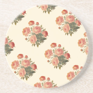 Elegante Vintage Bloemrijke Roze Pioenrozen Zandsteen Onderzetter