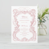 Elegante Vintage Bloemrijke Roze Toile Lijst Bruil Programmakaart (Staand voorkant)