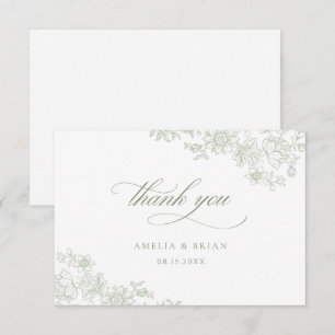 Elegante Vintage Bloemrijke Salie Groene Script Tr Bedankkaart