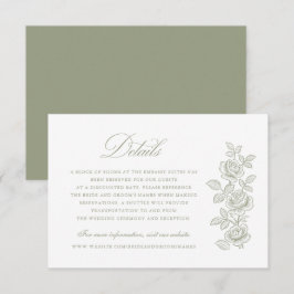Elegante Vintage Bloemrijke Saliegroene Trouwdetai Kaart