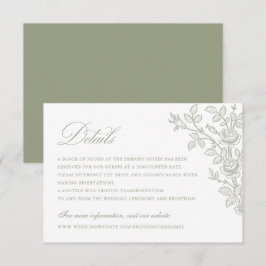 Elegante Vintage Bloemrijke Saliegroene Trouwdetai Kaart