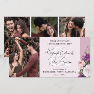 Elegante Vintage Bloemrozen & Stof Mauve Bruiloft Save The Date