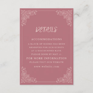 Elegante Vintage Blush Mauve Trouwdetails Informatiekaartje