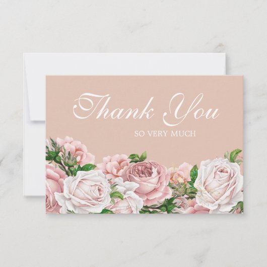 Elegante Vintage Blush Roze Rozen Bedankt (Voorkant)
