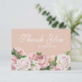 Elegante Vintage Blush Roze Rozen Bedankt (Staand voorkant)