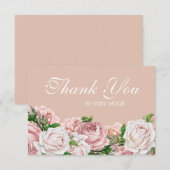 Elegante Vintage Blush Roze Rozen Bedankt (Voorkant / Achterkant)