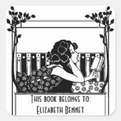 Elegante vintage boekplaat vierkante sticker (Voorkant)