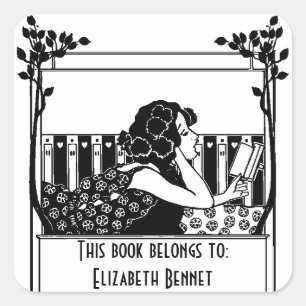 Elegante vintage boekplaat vierkante sticker