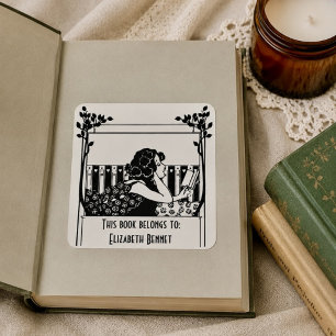 Elegante vintage boekplaat vierkante sticker
