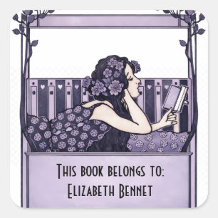 Elegante vintage boekplaat vierkante sticker