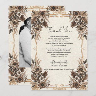 Elegante Vintage Boheemse Bloem Bruiloft Dankjewel Kaart