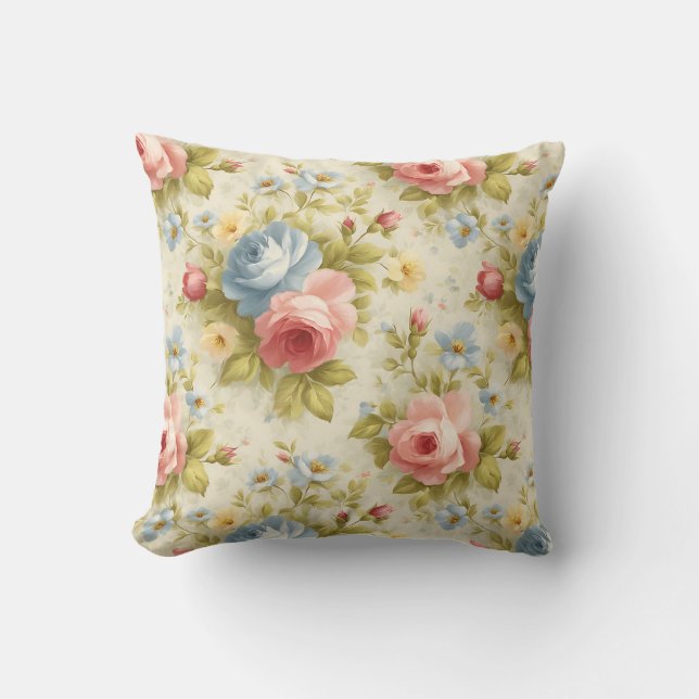 Elegante Vintage Botanische Bloemen Kussen (Voorkant)