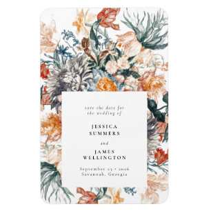 Elegante Vintage Botanische Bloemige Trouwdatum Be Magneet