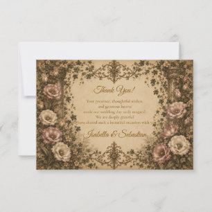 Elegante Vintage Botanische Bruiloft Bedankkaart