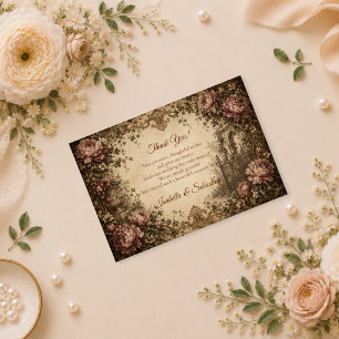 Elegante Vintage Botanische Bruiloft Bedankkaart