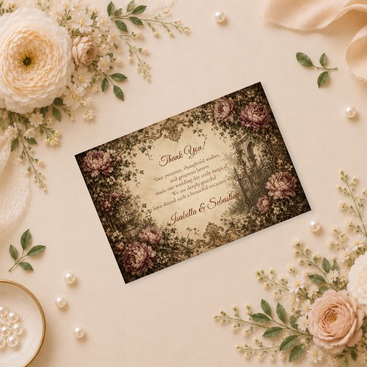 Elegante Vintage Botanische Bruiloft Bedankkaart