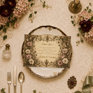 Elegante Vintage Botanische Bruiloft Bedankkaart