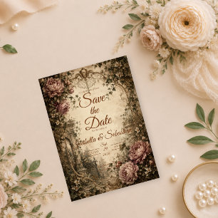 Elegante Vintage Botanische Bruiloft Save The Date
