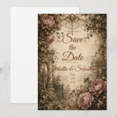 Elegante Vintage Botanische Bruiloft Save The Date (Voorkant / Achterkant)