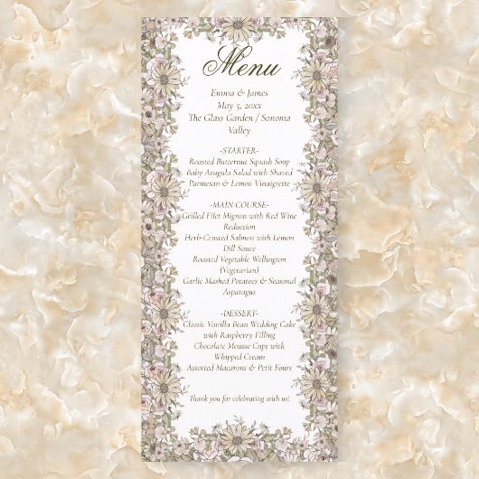 Elegante Vintage Botanische Frame Huwelijksmenu Ka Menu