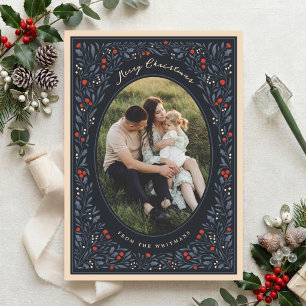 Elegante Vintage Botanische Frame Kerst Foto Feestdagenkaart