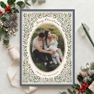 Elegante Vintage Botanische Frame Kerst Foto Feestdagenkaart