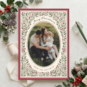 Elegante Vintage Botanische Frame Kerst Foto Feestdagenkaart