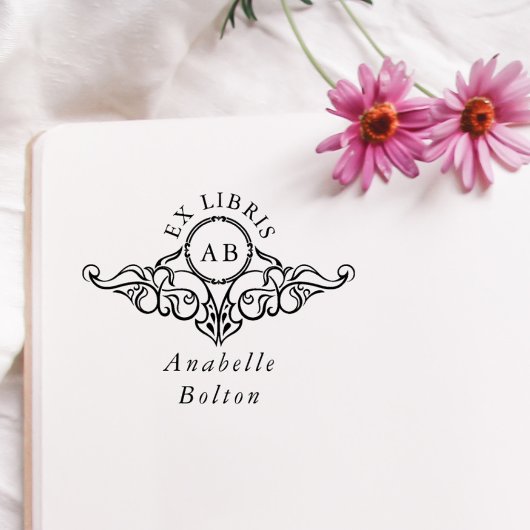 Elegante vintage botanische naam Ex Libris-boek Rubberstempel