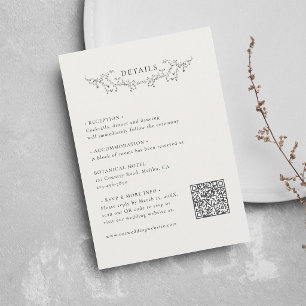 Elegante Vintage Botanische Trouwdetails QR-code Informatiekaartje