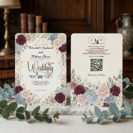 Elegante Vintage Bourgogne Bloem Moderne QR Code Kaart