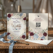 Elegante Vintage Bourgogne Bloem Moderne QR Code Kaart