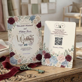 Elegante Vintage Bourgogne Bloem Moderne QR Code Kaart