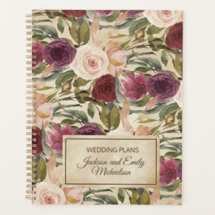 Elegante Vintage Bourgondië Blush Roze Bloemige Br Planner