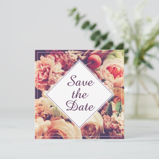 Elegante Vintage bruiloft aankondiging, bloem moti (Staand voorkant)