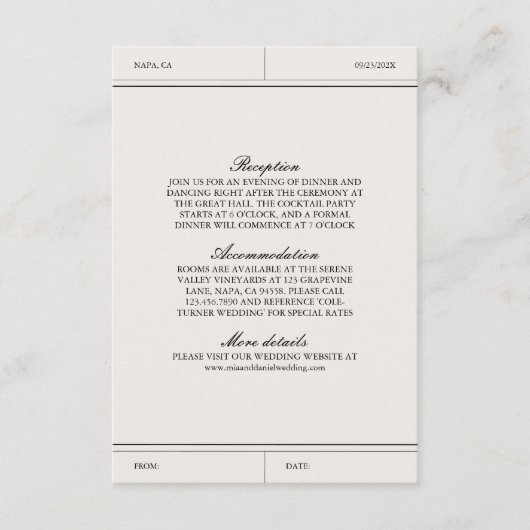 Elegante vintage bruiloft details informatiekaartje (Voorkant)
