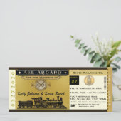 Elegante vintage bruiloft trein ticket uitnodiging (Staand voorkant)