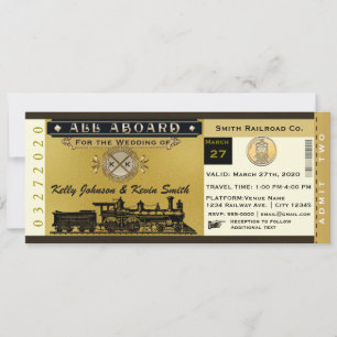 Elegante vintage bruiloft trein ticket uitnodiging