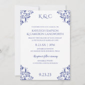 Elegante vintage bruiloft uitnodiging | Royal Blue (Voorkant)