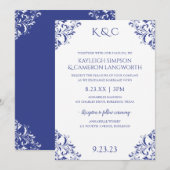 Elegante vintage bruiloft uitnodiging | Royal Blue (Voorkant / Achterkant)