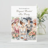 Elegante Vintage Bruiloftsthee Uitnodiging (Staand voorkant)