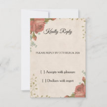 Elegante vintage bruine roos trouw RSVP kaart