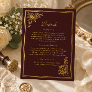 Elegante vintage burgundy regency trouw-RSVP kaart