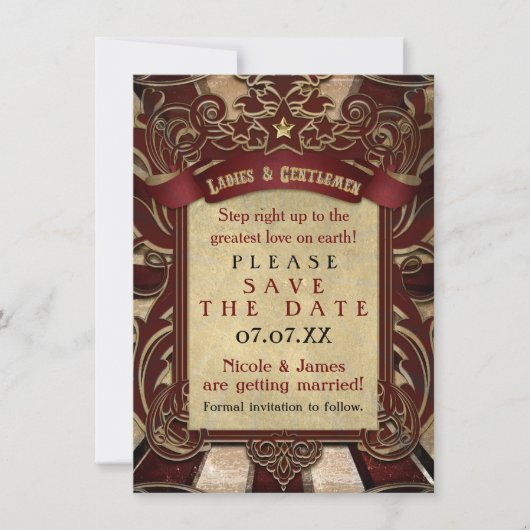 Elegante Vintage Carnaval Save The Date uitnodigin (Voorkant)